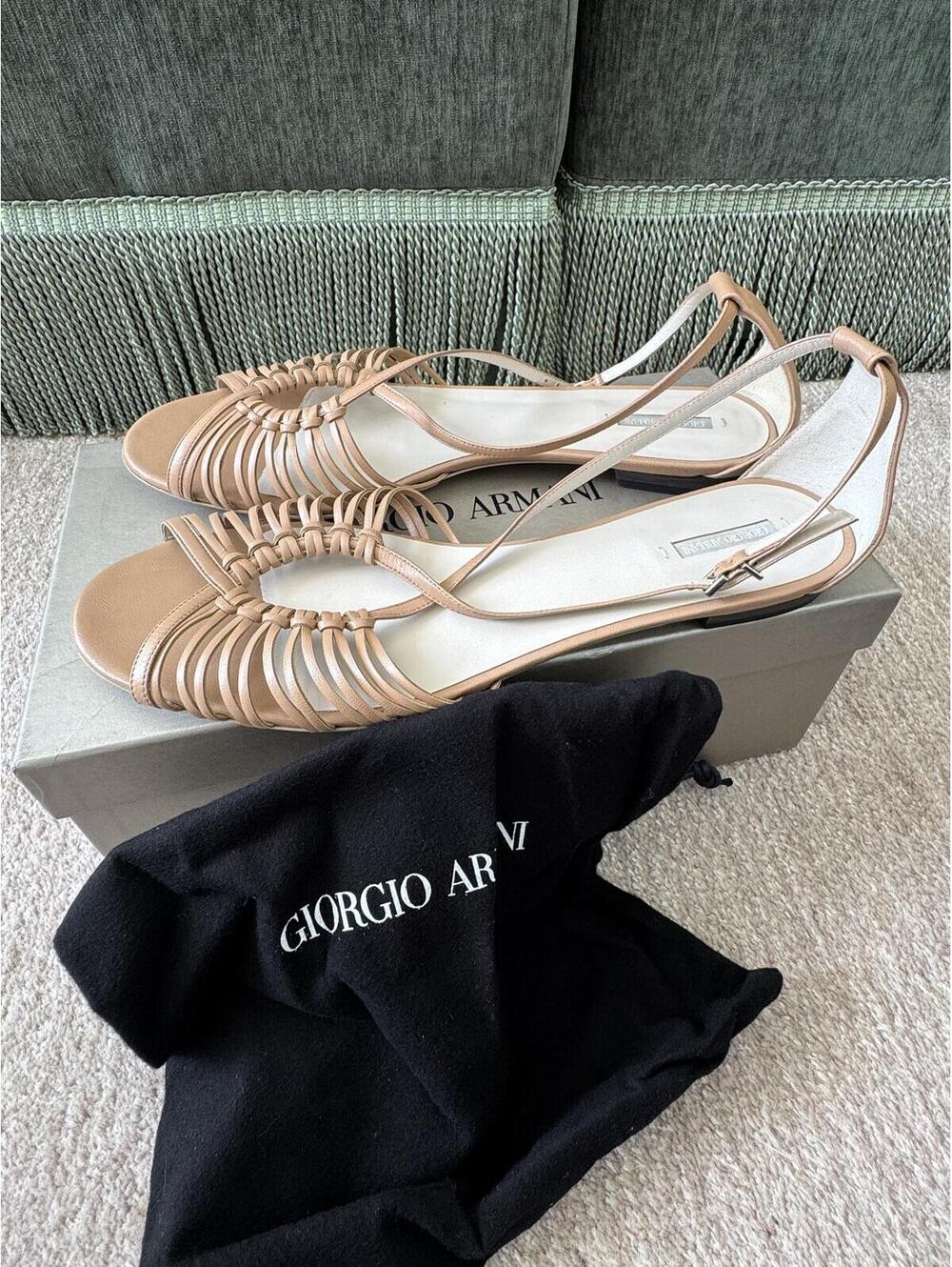 Giorgio Armani Leather Flat Strappy Sandals Nude IT 40/US 10 - Picture 2 of 7